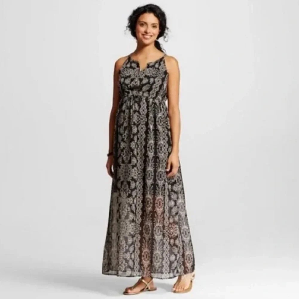 Liz Lange Target Maternity Maxi Dress Black White Floral Size XS